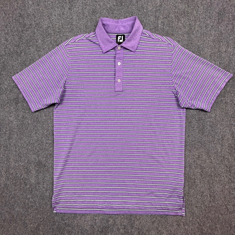 FootJoy Polo Shirt Mens L Purple Striped Performance Stretch Golf Athletic 26183